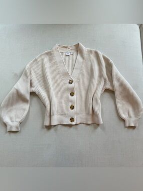 GAP Cream Ribbed Cropped Button-Up Cardigan